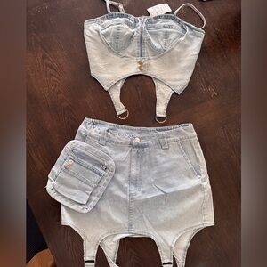Gray Denim Inspired Two-Piece Set